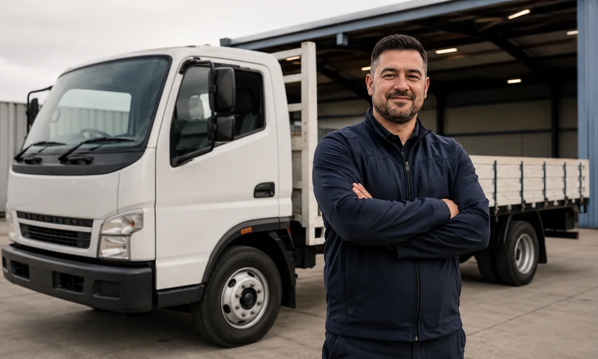 Caminhão com motorista preparado para operação de transporte