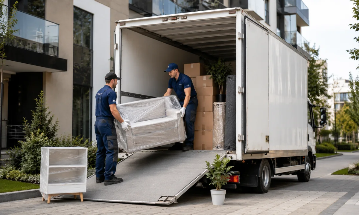 Caminhão preparado para mudança residencial com móveis protegidos