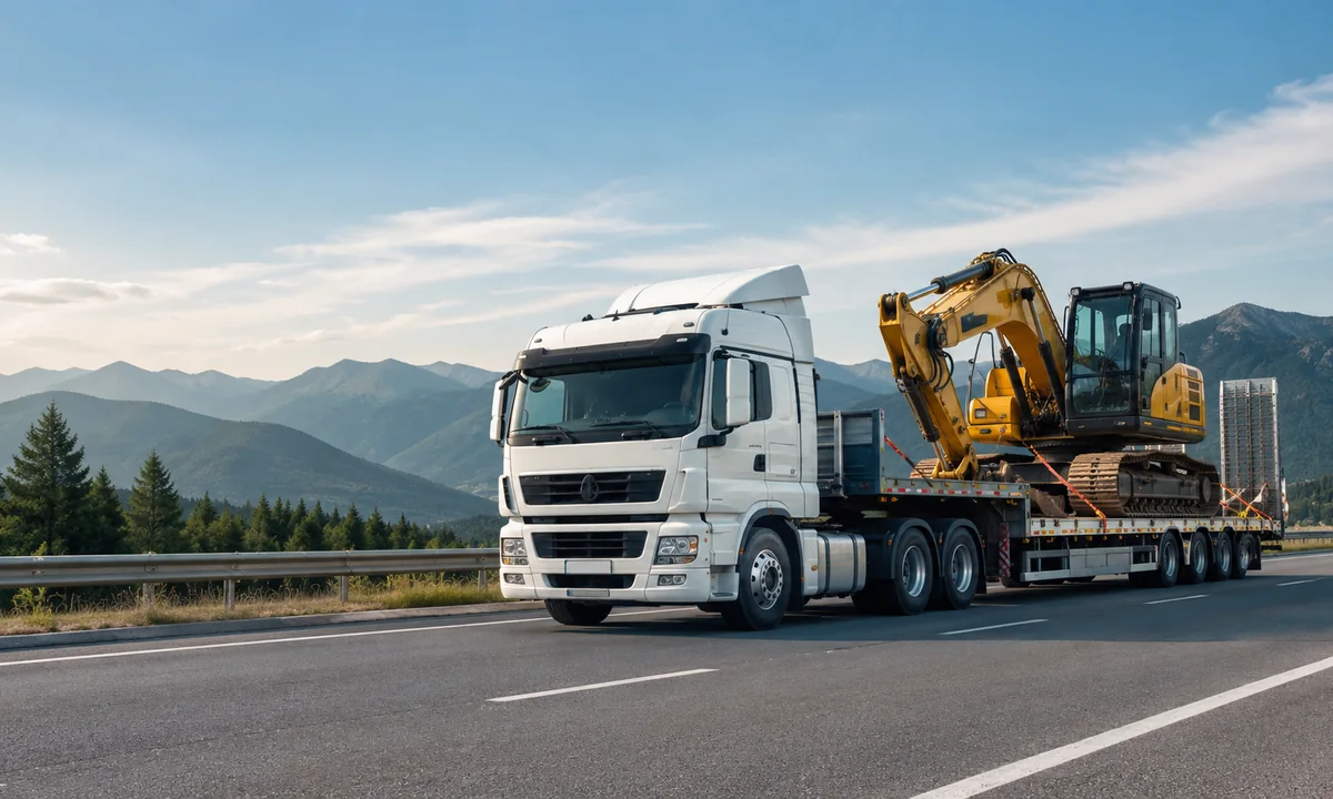 Máquina pesada acomodada para transporte rodoviário